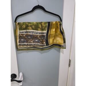 Adrienne Vittadini 100% Silk Scarf Gold Green Paisley Polka Dot 21"x21"